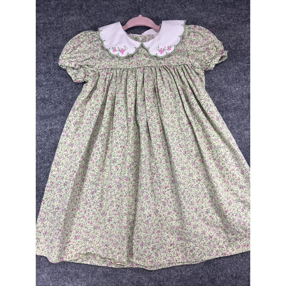 VTG Thérèse The Children's Collection Green Floral Dress Scalloped Collar 3T